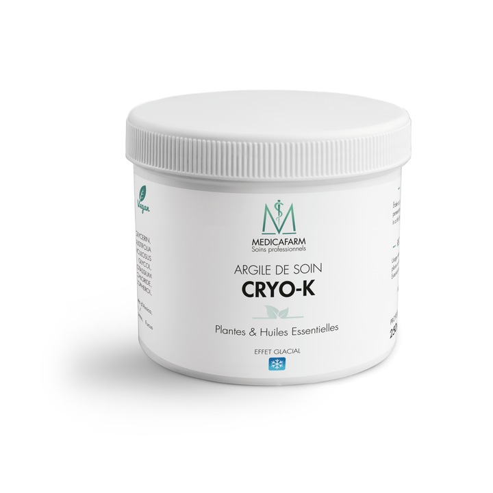 Глина CRYO-K, детоксикираща, масажна, ледников ефект, с ментол, растителни екстракти и етерични масла, 250 гр.