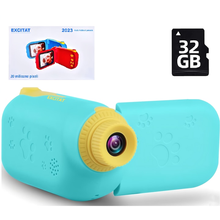 Camera video digitala, Excitat, Pentru copii, Card de memorie, Albastru