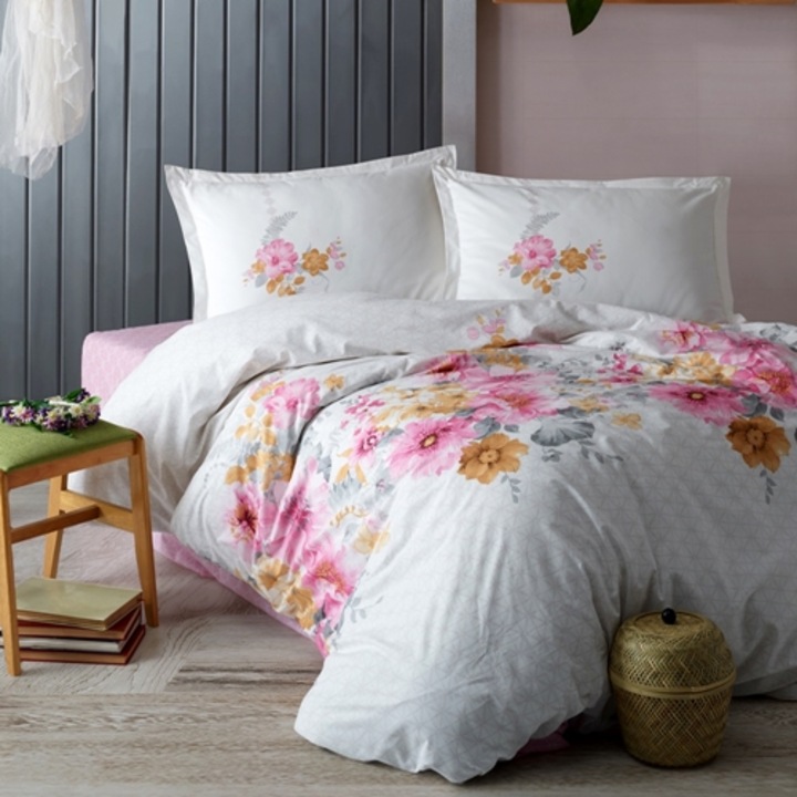 Lenjerie de pat bumbac, Ranforce, 4 piese, pentru pat dublu, multicolor, Ralex Pucioasa, 240x260cm, LDP-BBC-RFC-10032