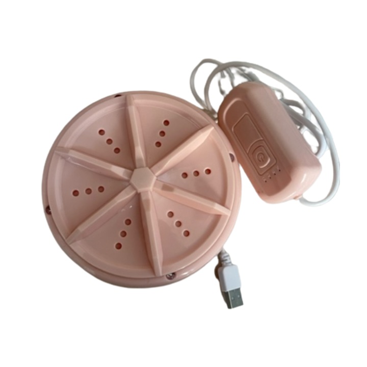 Masina de spalat portabila, cu telecomanda, vibratie ultrasonica si BlueLight pentru rufe si vesela, culoare Roz, alimentare USB