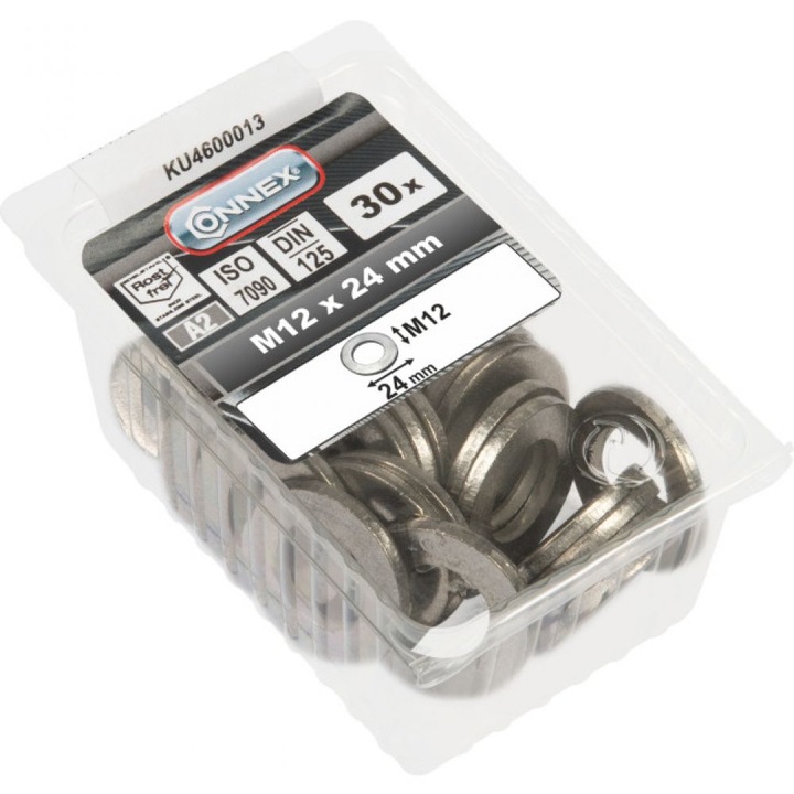 Blister 30 saibe plate inox, M12, inox A2, DIN 125, Connex
