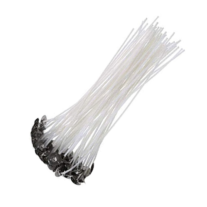 Set 200 buc, fitile cerate pentru lumanari, 15cm, Alb