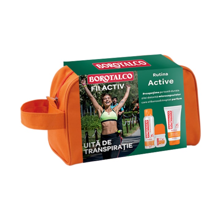 Set Borotalco: Deodorant spray 150 ml + Deodorant roll-on 50 ml + Gel dus Active Mandarin&Neroli 200 ml