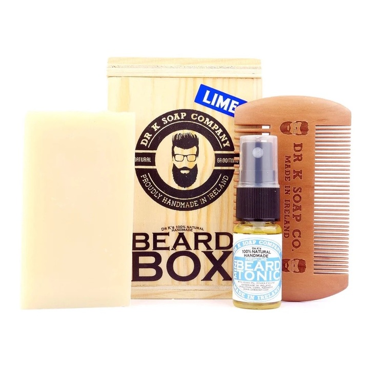 Set ingrijire barba Dr. K Soap Company Beard Box Lime - 1 x sapun pentru barba si corp, 1 x pieptene din lemn, 1 x Ulei tonic de barba 10ml