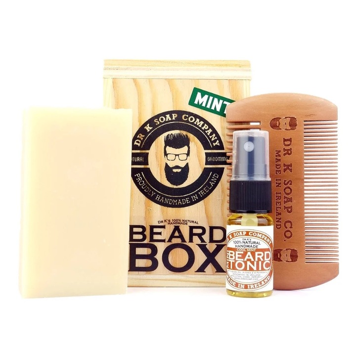 Set ingrijire barba Dr. K Soap Company Beard Box Mint - 1 x sapun pentru barba si corp, 1 x pieptene din lemn, 1 x Ulei tonic de barba 10ml