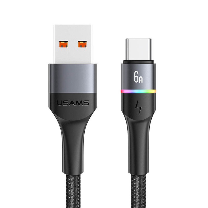 Usams SJ536 USB-A apa - USB-C apa 3.0 Adat és töltő kábel - Fekete (1.2m) (SJ36USB01)