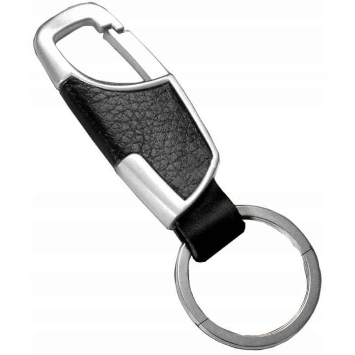 Breloc de chei, Edibazzar, Piele, Metal, Argintiu, Negru
