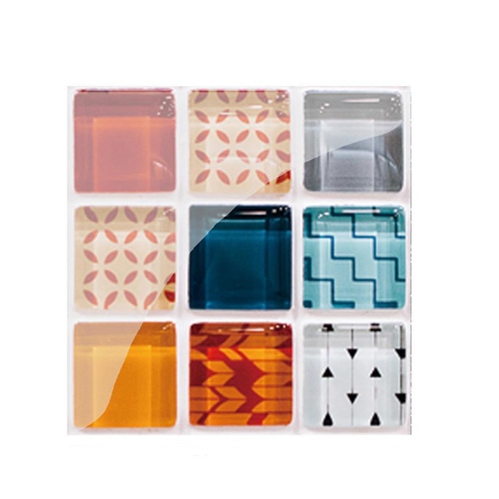 Stickere decorative pentru faianta sau perete Luxer, Set 19 buc, Mozaic Multicolor, 10x10 cm