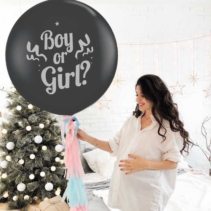 Balon Boy or Girl, Ideal pentru aflarea sexului copilului, Contine conffeti Roz si Albastre, 90 cm