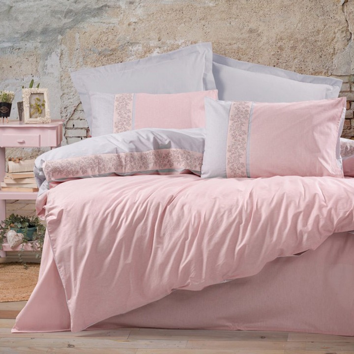 Спално бельо за 1 човек, Cottonbox, Mila, Розов цвят, 100% памук, 3 броя