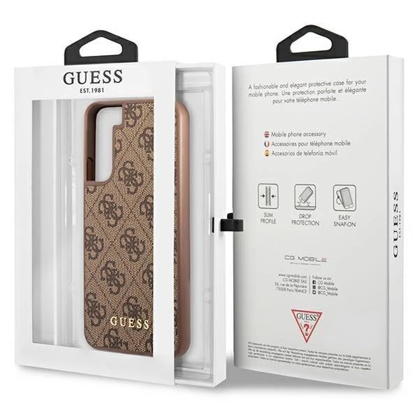 Husa Guess GUHCS23SG4GFBR compatibila cu Samsung Galaxy S23, 4G Metal Gold Logo, Maro