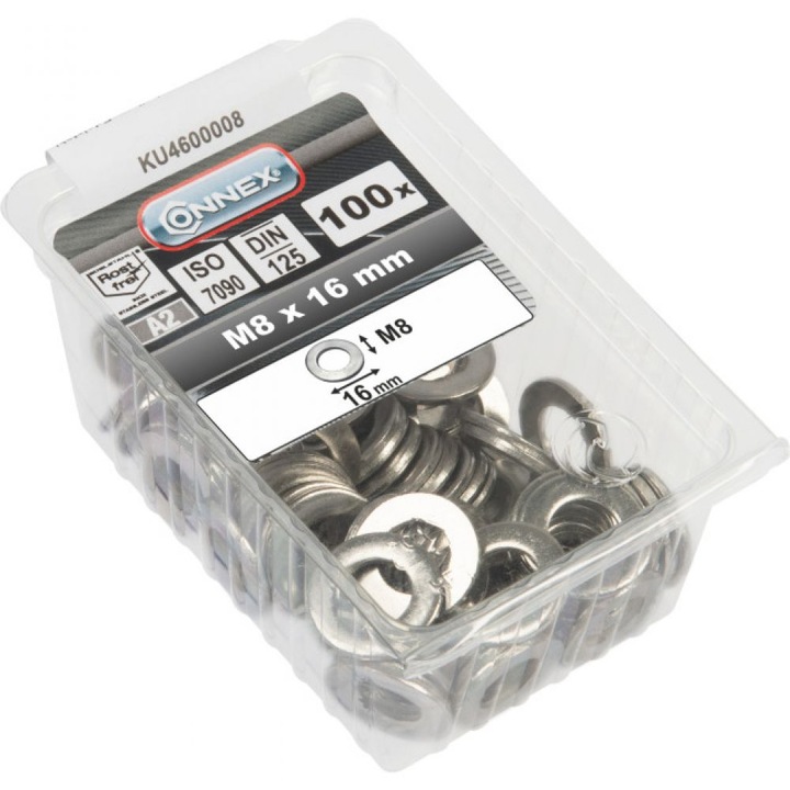 Blister 100 saibe plate inox, M8, inox A2, DIN 125, Connex