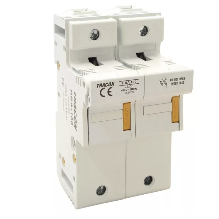 Baza de sigurante cilindrice, Tracon Electric, 100A, 22x58mm, HBA-2P-100, 400V