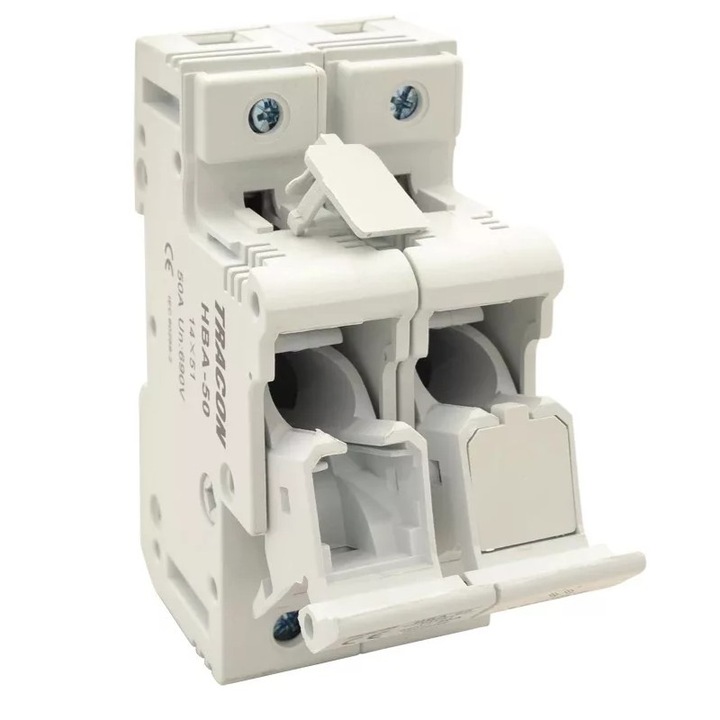 Baza de sigurante cilindrice, Tracon Electric, 50A, 14x51mm, HBA-2P-50, 400V