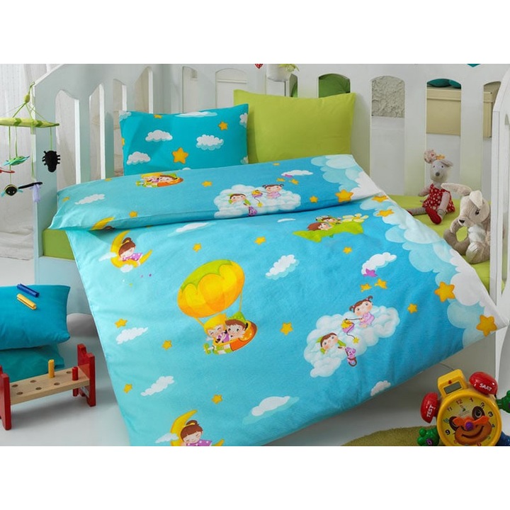 Lenjerie de pat pentru Patut Bebe, Cottonbox, Ruya, Bumbac 100%, 4 piese