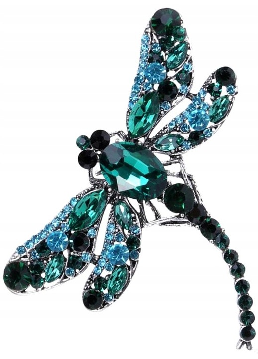 Brosa Eleganta Libelula pentru Dama, Decorata cu Zirconi Stralucitori si Cristale Fine, Accesoriu de Lux pentru Rochii, Jachete, Palarii, Genti si Haine, Sistem de Prindere Sigur, Aliaj de Bijuterii Durabil, Latime 6 cm, Inaltime 5 cm