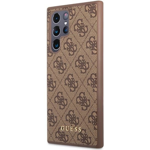 Husa Guess GUHCS23LG4GFBR compatibila cu Samsung Galaxy S23 Ultra, 4G Metal Gold Logo, Maro