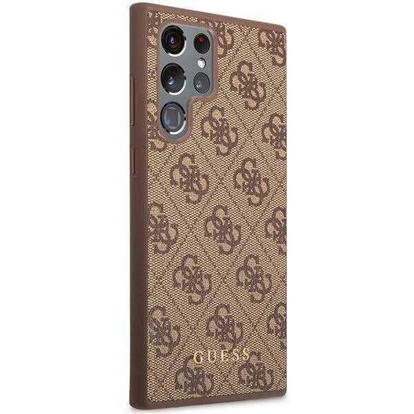 Husa Guess GUHCS23LG4GFBR compatibila cu Samsung Galaxy S23 Ultra, 4G Metal Gold Logo, Maro