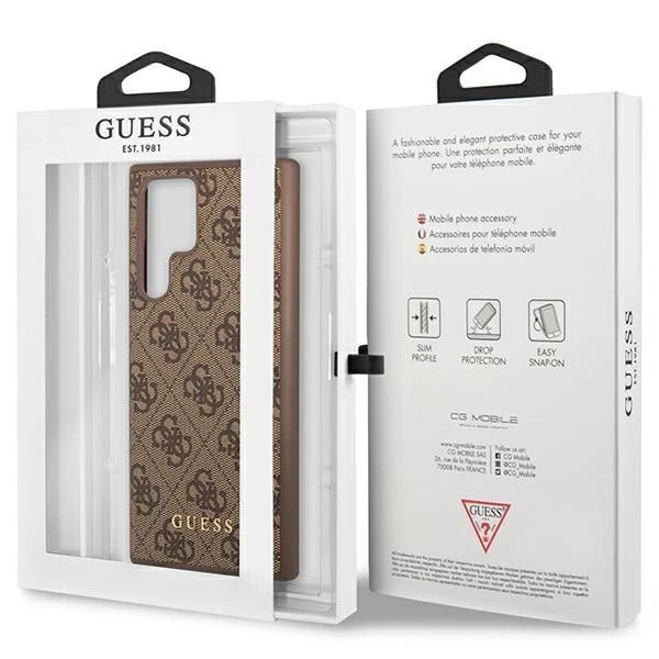 Husa Guess GUHCS23LG4GFBR compatibila cu Samsung Galaxy S23 Ultra, 4G Metal Gold Logo, Maro