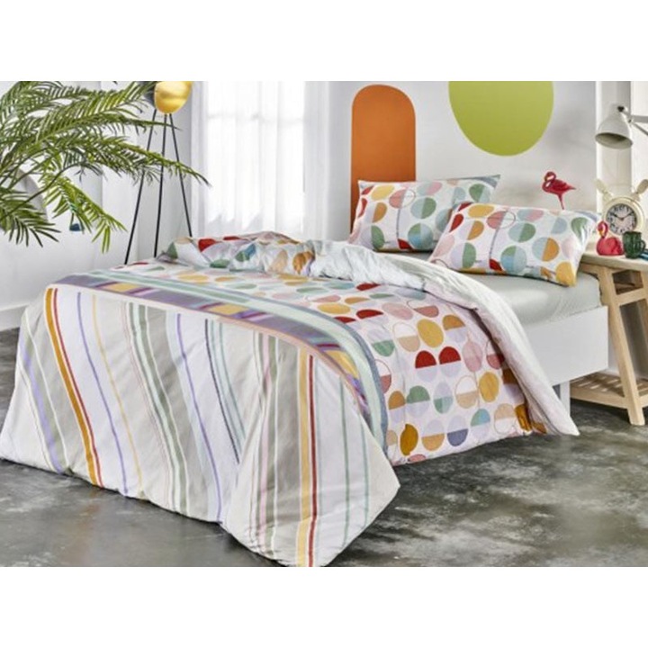 Lenjerie de pat cu elastic, TAC, Reed, Roz, 100x200, Bumbac 100%, 3 piese