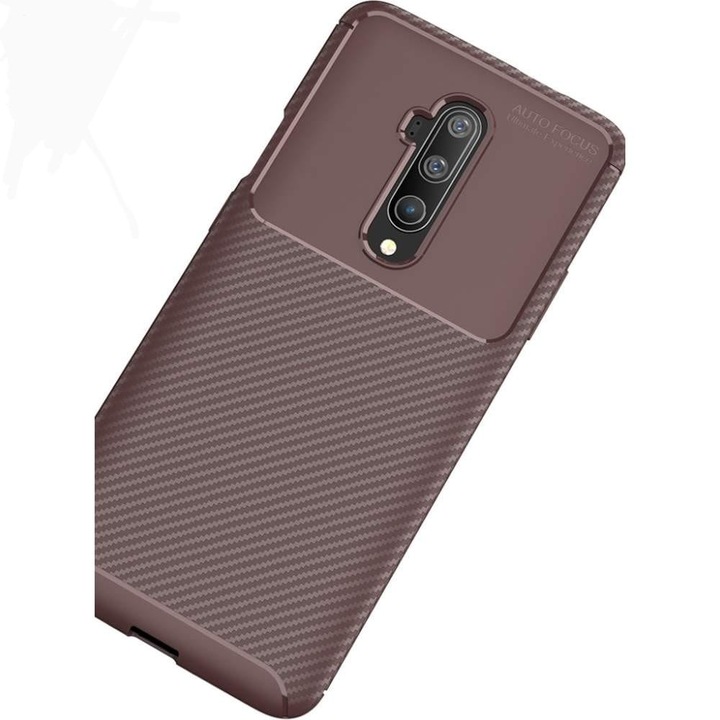 Калъф, съвместим с OnePlus 7T Pro, силиконов материал с карбонови вложки, Кафяв