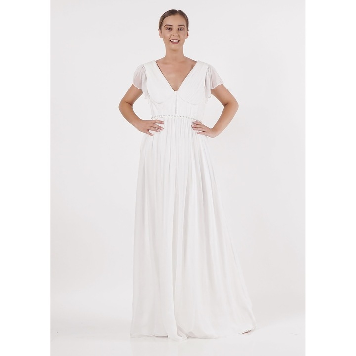 Булчинска рокля с разкроена А от коприна и бели перли ALTHEA - 36