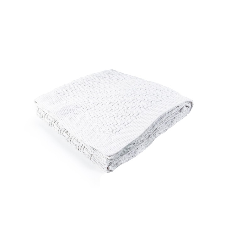 Бебешко одеяло, плетено, 100% памук, зиг заг 100x80 см, бяло