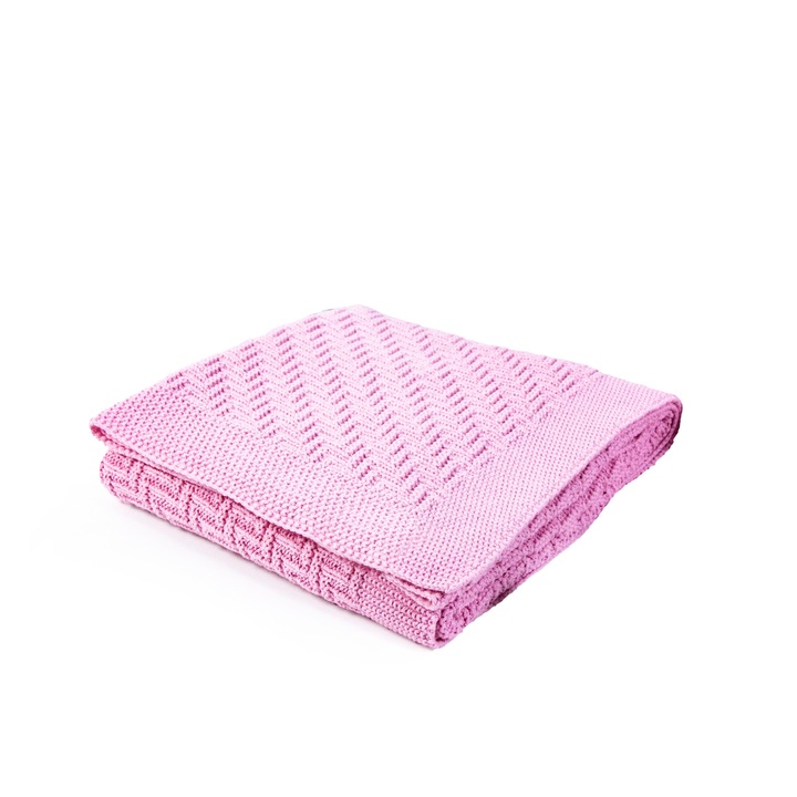 Одеяло за бебета, плетено, 100% памук, зиг заг 100x80 см, розово