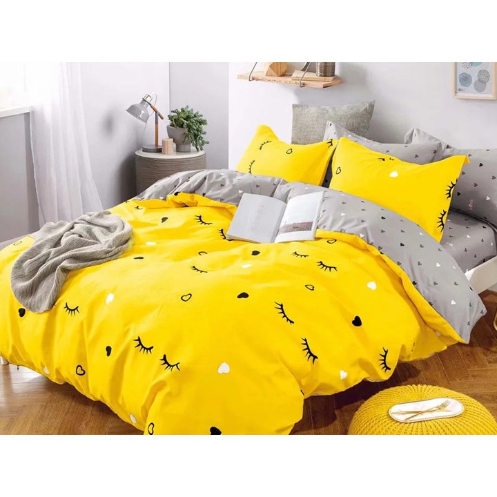 Lenjerie de pat cu elastic, Dormy, 180x200, Lash, Finet, 6 piese