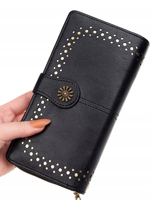 Дамски портфейл, Екологична кожа, 19,3х10 см, Черен