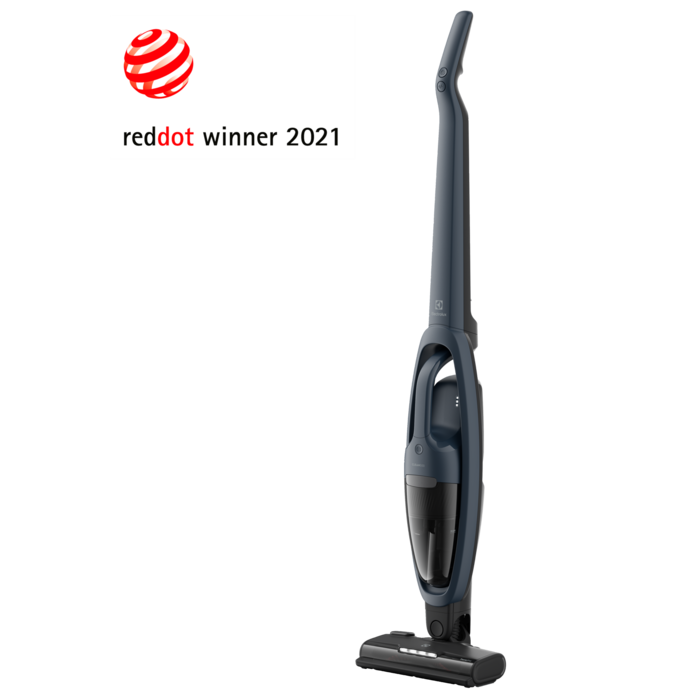 Aspirator vertical 2 in 1 ELECTROLUX Seria 500 ES52CB21DB, 21.6V, 2000 mAh, autonomie max 50 min, 2 trepte de putere, perie turbo electrica cu lumina LED, tub telescopic , duza pentru zone inguste, stand andocare, albastru denim