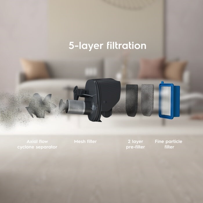 Aspirator vertical 2 in 1 ELECTROLUX Seria 500 ES52CB21DB, 21.6V, 2000 mAh, autonomie max 50 min, 2 trepte de putere, perie turbo electrica cu lumina LED, tub telescopic , duza pentru zone inguste, stand andocare, albastru denim