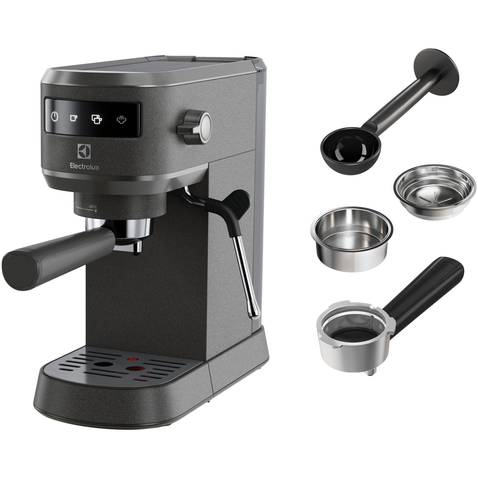 Espressor manual Electrolux Explore 6 E6EC1-B6ST, 1400W, 15 bar, 1l, suport incalzit pentru cesti, tehnologie Thermo-Block pentru incalzire rapida, Auto-Shot Volume Control, optiun