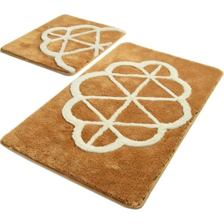 Комплект от 3 постелки за баня, Chilai Home, Sofya Caramel, Акрил