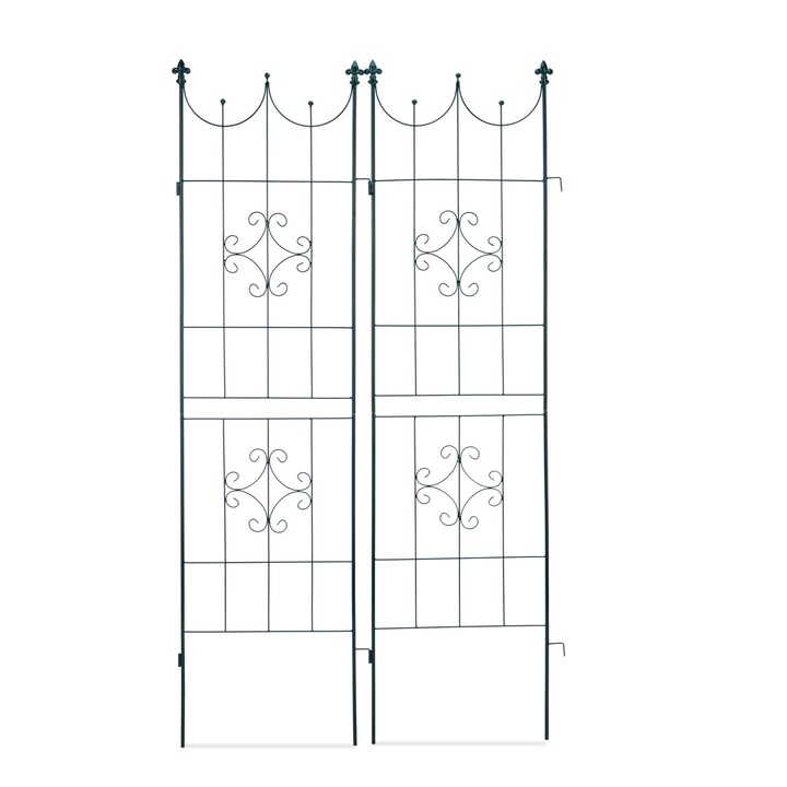 Set 2 arcade metalice de gradina pentru flori cataratoare, verde inchis, 180 x 50cm, model C, Relaxdays