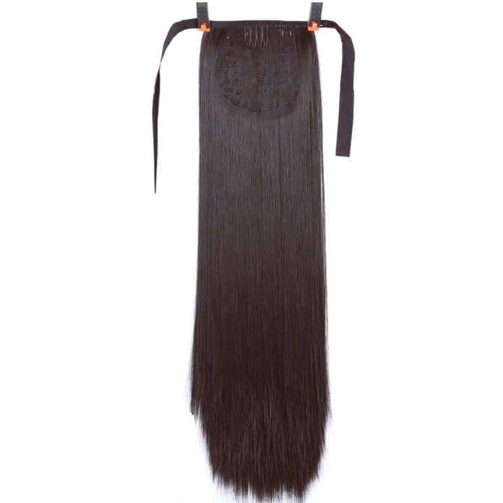 Extensie de par Coada par Saten, dreapta, cu 2 panglici, 60 cm, Animis Beauty ®, fibra sintetica cu aspect natural, prindere cu 2 panglici