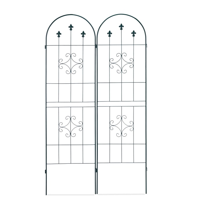Set 2 arcade metalice de gradina pentru flori cataratoare, verde inchis, 180 x 50cm, model D, Relaxdays