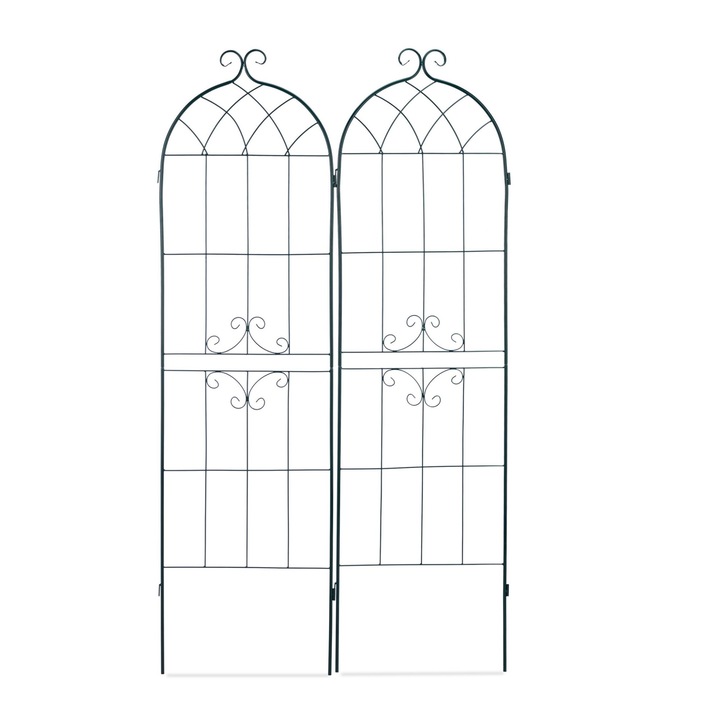 Set 2 arcade metalice de gradina pentru flori cataratoare, verde inchis, 180 x 50cm, model E, Relaxdays