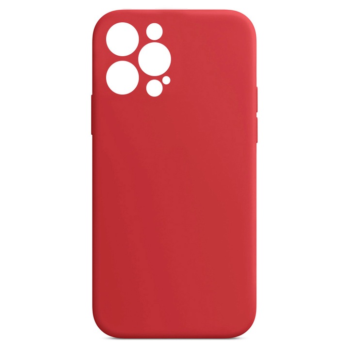 Калъф, съвместим с Apple iPhone 14 Pro в силикон, копринено докосване, кадифена вътрешност с изрези за камери, червен, атлас