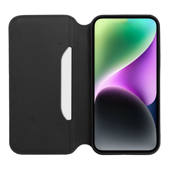 Калъф Flip Cover, Кожа, Съвместим с Samsung Galaxy S23 Ultra със слот за карта, елегантен дизайн, магнитно закопчаване, портфейл, черен