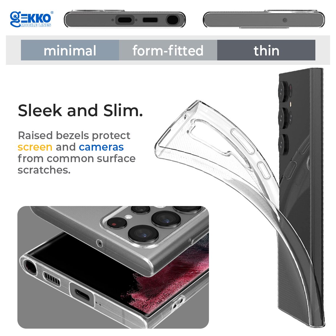 Husa pentru Samsung S22 Ultra, din silicon gel, Clear, Ultrasubtire 0.3mm, Gekko, Transparenta