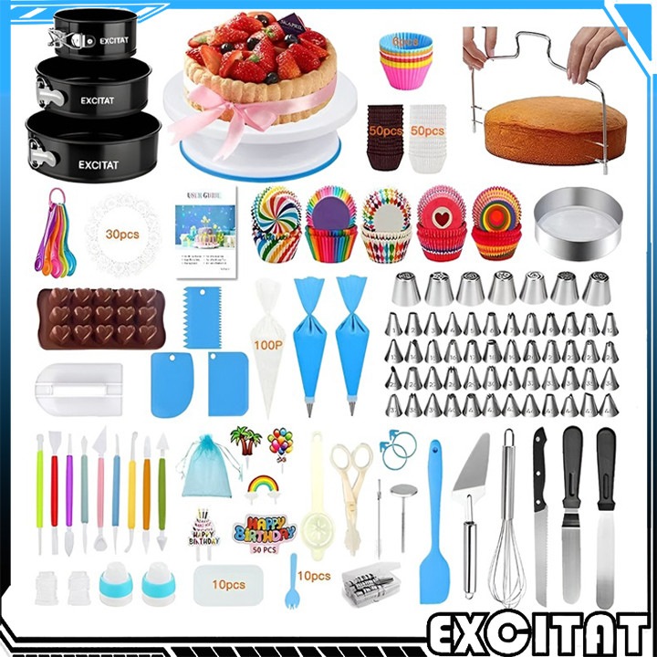 Set patiserie decorat tort EXCITAT, 507 piese cu sabloane pentru ornarea/decorarea prajiturilor, Material certificat LFGB