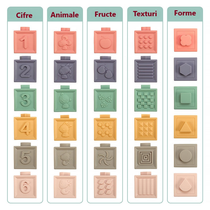 Set 12 Cuburi Educative Interactive din Silicon, 6 Fete Diferite ...