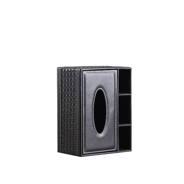 Салфетник, Екологична кожа/МДФ, Мултифункционален, Черен