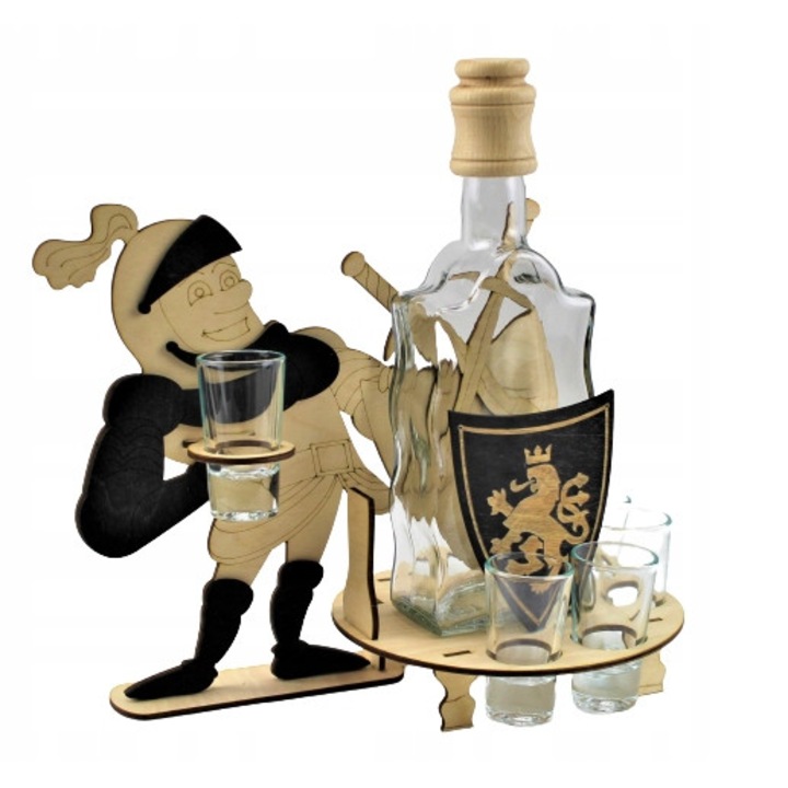 Set decantor 0,5l si 6 pahare 25ml, model cavaler