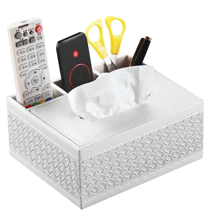 Салфетник, Екологична кожа/Дърво, Мултифункционален, Бял