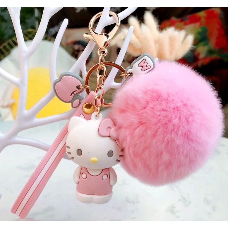 Breloc Hello Kitty pompom, Plastic, Roz/Auriu - eMAG.ro