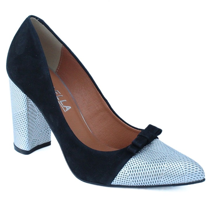 Piu Bella Piu Bella női blokk sarkú körömcipő 8951-544 fekete-ezüst 07021