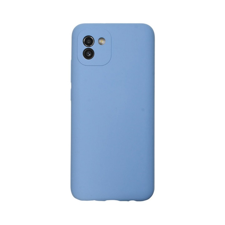 Стилен спретнат силиконов калъф от микрофибър, съвместим със Samsung Galaxy A03, пълно покритие, защита на камерата, тънък, светло син