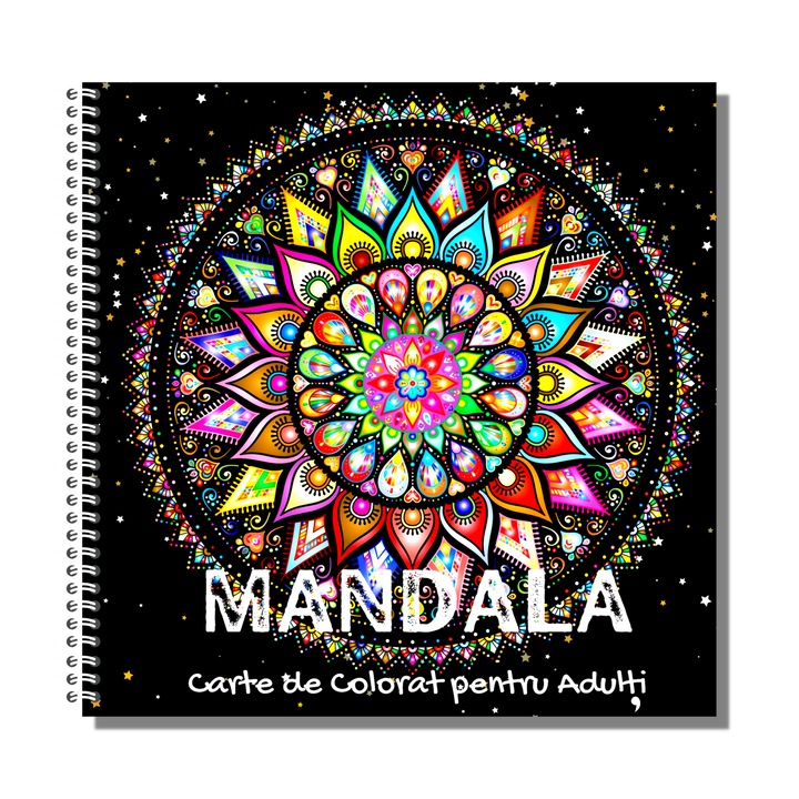 Carte de Colorat pentru Adulti, Mandala cu Forme Rotunde, 104 Pagini